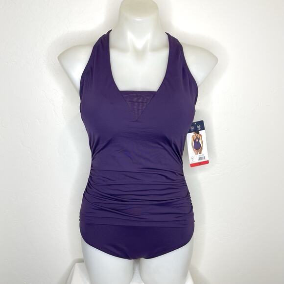 Lands’ End Slimming One Piece Swimsuit Purple Womens Medium Tummy Flattering - Picture 2 of 7